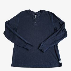 Reigning Champ Slub Henley Shirt Mens Large Blue Ribbed Cotton Long Sleeve